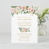 Invitation Aquarelle rose Blush Floral Mariage or (Debout devant)