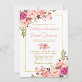 Invitation Aquarelle rose Blush Floral Photo Mariage or (Devant)