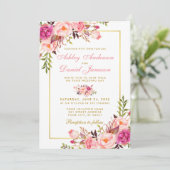 Invitation Aquarelle rose Blush Floral Photo Mariage or (Debout devant)