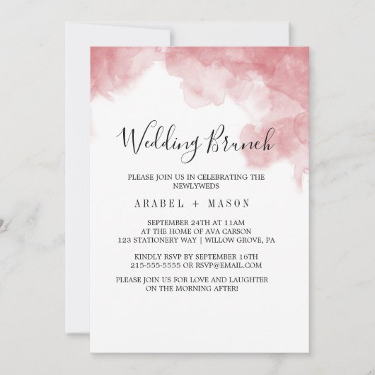 Invitation Aquarelle Rose Blush & Gold Mariage Brunch (Devant)