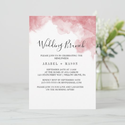 Invitation Aquarelle Rose Blush & Gold Mariage Brunch (Debout devant)