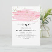 Invitation Aquarelle rose Blush & Gold Sparkday 1er anniversa (Debout devant)
