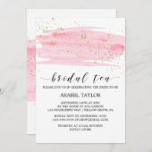 Invitation Aquarelle Rose Blush & Gold Sparkel Thé nuptial (Devant / Derrière)