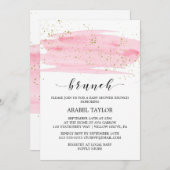 Invitation Aquarelle Rose Blush & Gold Sparkle Brunch (Devant / Derrière)