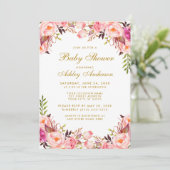 Invitation Aquarelle rose Blush or Baby shower Floral (Debout devant)