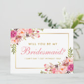 Invitation Aquarelle rose Blush Or Floral Be My Bridesmaid (Debout devant)