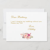 Invitation Aquarelle rose Blush Or Floral Be My Bridesmaid (Dos)