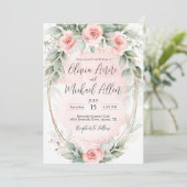 Invitation Aquarelle rose Blush Roses Mariage élégant (Debout devant)