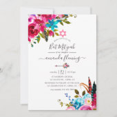 Invitation Aquarelle rose Boho Chic Floral Bat mitzvah (Devant)
