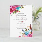 Invitation Aquarelle rose Boho Chic Floral Quinceañera (Debout devant)