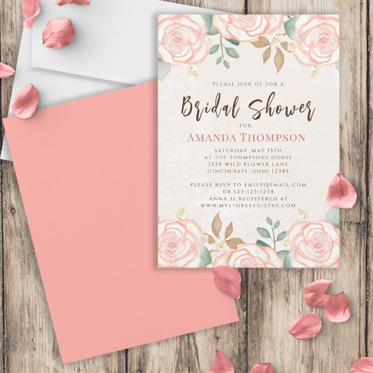 Invitation Aquarelle rose Boho Fête des mariées florale