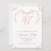 Invitation Aquarelle rose Boho floral 47e anniversaire (Devant)