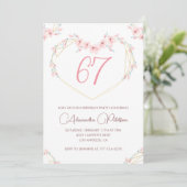 Invitation Aquarelle rose Boho floral 67e anniversaire (Debout devant)