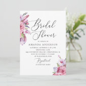 Invitation Aquarelle rose boho plumes florales douche nuptial (Debout devant)