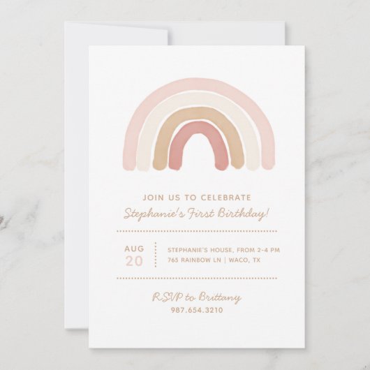 Invitation Aquarelle rose Boho Rainbow Girl Anniversaire (Devant)