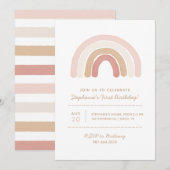 Invitation Aquarelle rose Boho Rainbow Girl Anniversaire (Devant / Derrière)