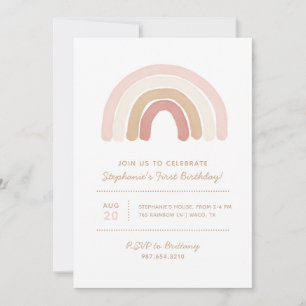 Invitation Aquarelle rose Boho Rainbow Girl Anniversaire