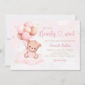 Invitation Aquarelle rose Boho Teddy Bear Girl Baby shower (Devant)