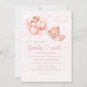 Invitation Aquarelle rose Boho Teddy Bear Girl Baby shower (Devant)