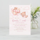 Invitation Aquarelle rose Boho Teddy Bear Girl Baby shower (Debout devant)