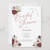 Invitation Aquarelle rose bordeaux Fête des mariées florale (Devant)