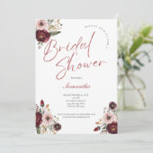 Invitation Aquarelle rose bordeaux Fête des mariées florale (Debout devant)