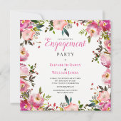 Invitation Aquarelle rose botanique fleurie Partie d'engageme (Devant)