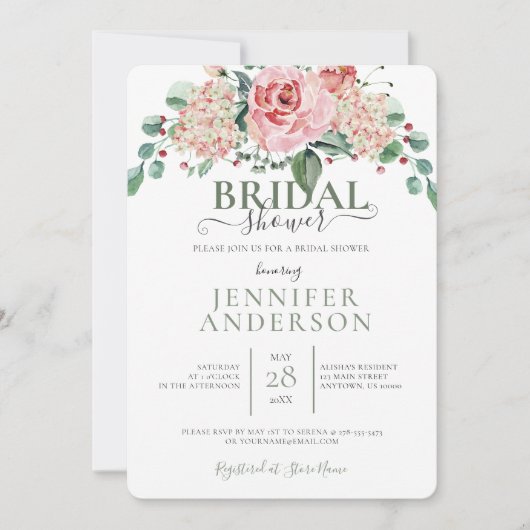 Invitation Aquarelle rose Bouquet Floral Fête des mariées Inv (Devant)