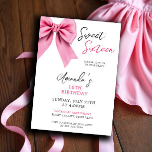 Invitation Aquarelle Rose Bow Chic Sweet 16 Anniversaire