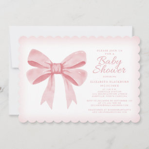 Invitation Aquarelle rose Bow Girl Baby Elegant Douche Blush