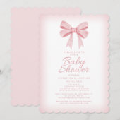 Invitation Aquarelle rose Bow Girl Baby shower Élégant Blush (Devant / Derrière)