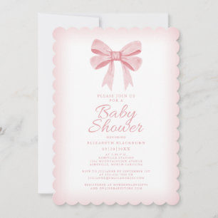 Invitation Aquarelle rose Bow Girl Baby shower Élégant Blush