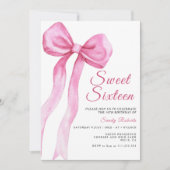 Invitation Aquarelle Rose Bow Sweet 16 Anniversaire (Devant)