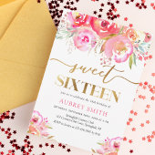 Invitation Aquarelle rose brillant Floral Sweet 16