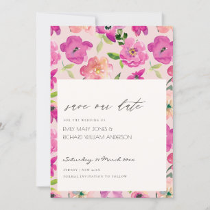 Invitation Aquarelle rose brillant Retro Floral Enregistrer l