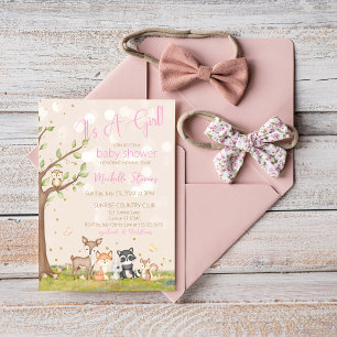 Invitation Aquarelle rose Brown Animaux de la forêt
