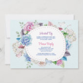 Invitation Aquarelle Rose Cadre floral 90e anniversaire (Dos)