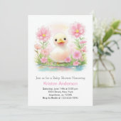 Invitation Aquarelle rose canard Whimsy Baby shower fille (Debout devant)