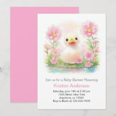 Invitation Aquarelle rose canard Whimsy Baby shower fille (Devant / Derrière)
