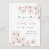 Invitation Aquarelle rose cerise fleurs doux 16 (Devant / Derrière)