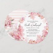 Invitation Aquarelle rose cerisier Baby shower de couronne (Devant / Derrière)