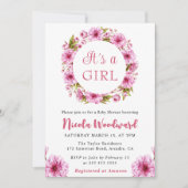Invitation Aquarelle rose cerisier Baby shower de couronne (Devant)
