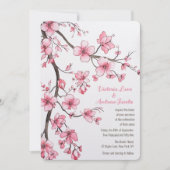 Invitation Aquarelle rose cerisier Mariage floral (Devant)