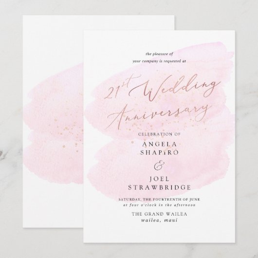 Invitation Aquarelle rose Champagne Bubbles Elégant 21e (Devant / Derrière)