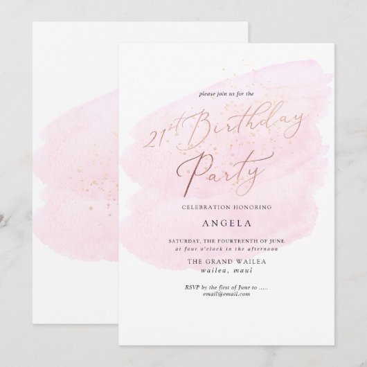 Invitation Aquarelle rose Champagne Bulles 21e do-it-yourself (Devant / Derrière)