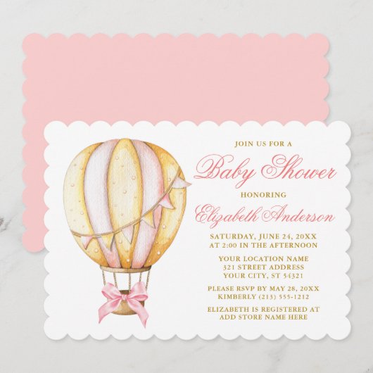 Invitation Aquarelle rose chaud Baby shower à bulle d'air cha (Devant / Derrière)