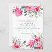 Invitation Aquarelle rose chaud Baby shower floral (Devant)