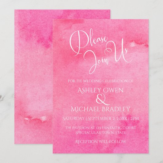 Invitation Aquarelle rose chaud Élégante Typographie Mariage  (Devant / Derrière)