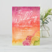 Invitation Aquarelle rose chaud et Mariage orange (Debout devant)