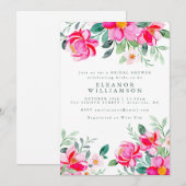 Invitation Aquarelle rose chaud Fête des mariées florale (Devant / Derrière)